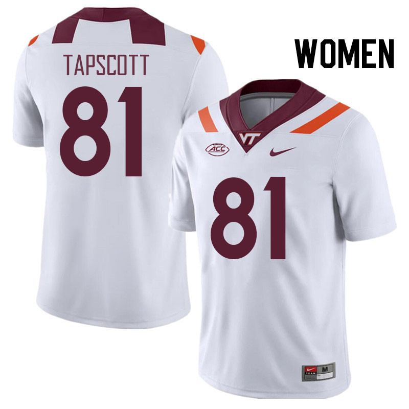 Women #81 Jordan Tapscott Virginia Tech Hokies College Football Jerseys Stitched Sale-White - Click Image to Close